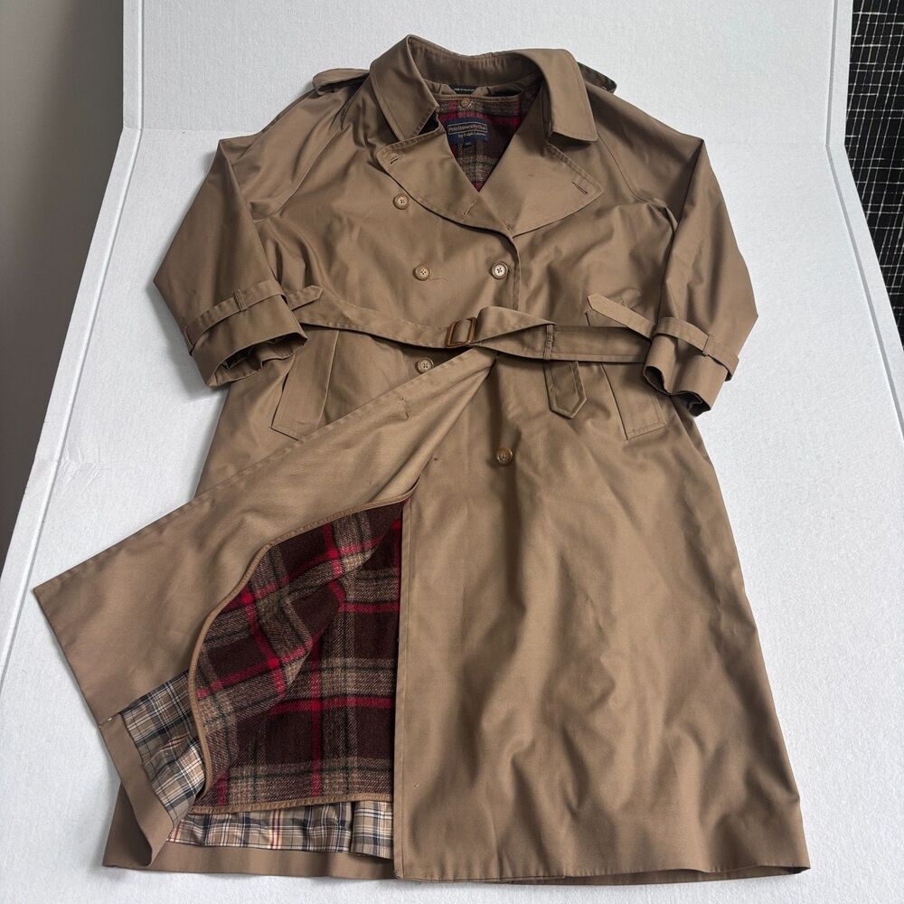 Polo University Club by Ralph Lauren Trench Coat Mens 42R Tan Wool Lined VTG